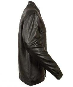 Conceal Carry Milwaukee Leather MLM1610 Men's Club Style Black Leather Shirt With Dual Closure