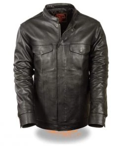 Conceal Carry Milwaukee Leather MLM1610 Men's Club Style Black Leather Shirt With Dual Closure
