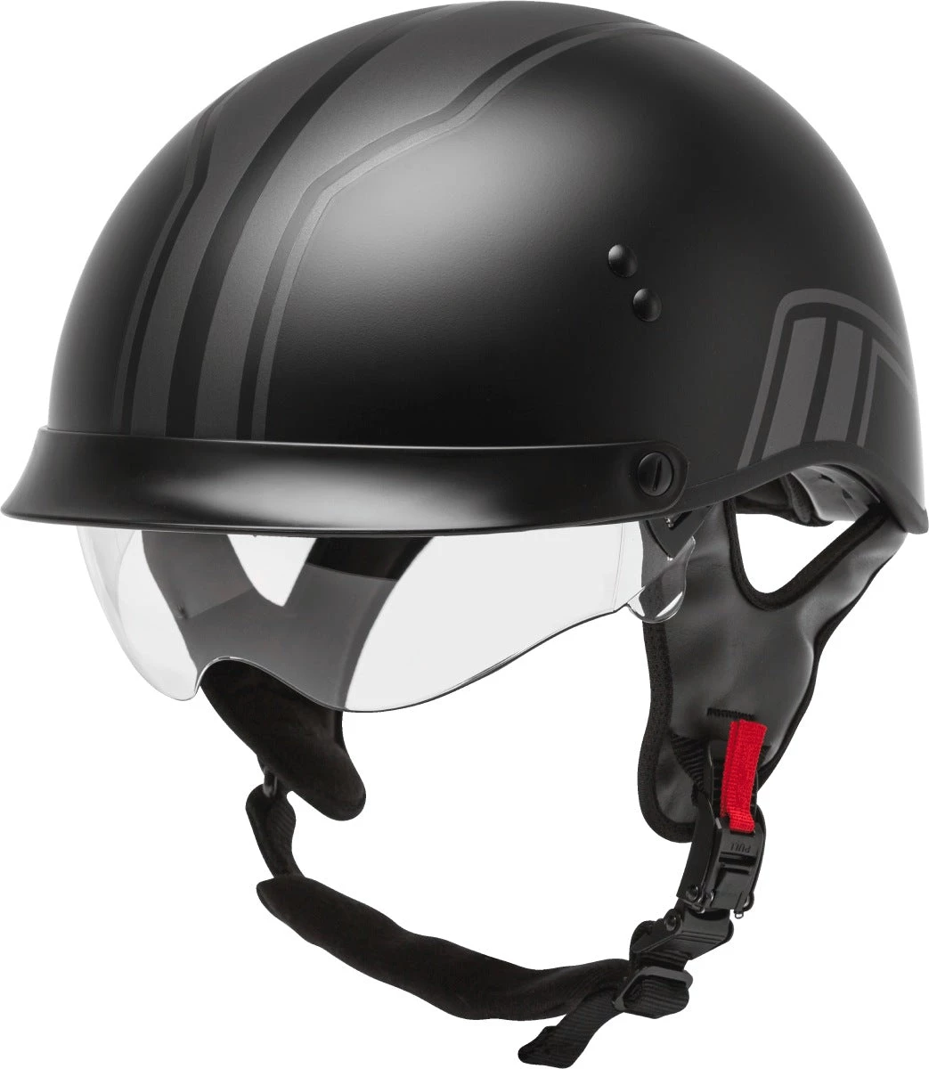 Gmax HH-65 Full Dressed Half Helmet Twin Matte Black And Silver Riding Gear
