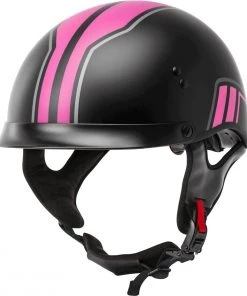 Gmax HH-65 Full Dressed Half Helmet Twin Matte Black And Pink Riding Gear