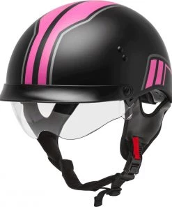 Gmax HH-65 Full Dressed Half Helmet Twin Matte Black And Pink Riding Gear