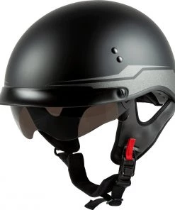 Gmax HH-65 Full Dressed Half Helmet Source Matte Black And Silver Riding Gear