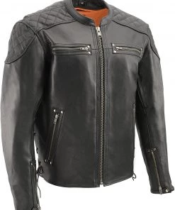 Leather Motorcycle Jackets Milwaukee Leather MLM1580 Men's Full Side Lace Vented Black Leather Scooter Jacket