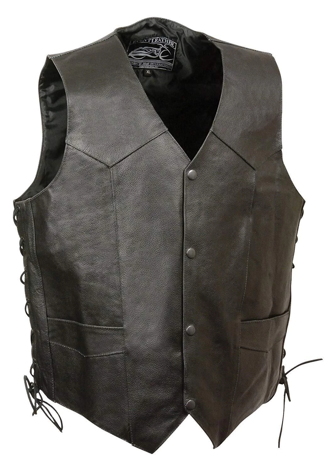 Event Leather ELM3940 Men's 'Eagle Head And Stars' Black Leather Vest With Side Laces