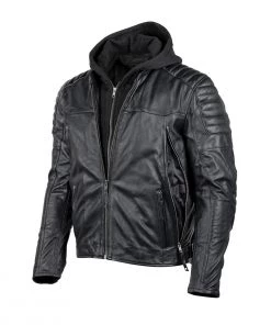 Cortech'The Marquee' Mens Black Premium Leather Jacket With Removable Hoodie And SAS-TEC Armor Motorcycle Jackets