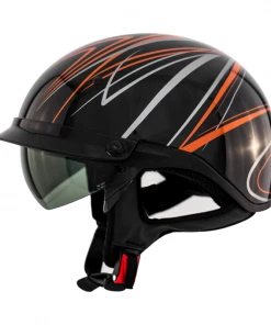 ZOX ST-235A ‘Roadster DDV' Orange Motorcycle Half Helmet With Drop Down Visor