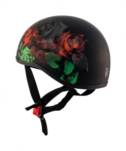 Riding Gear ZOX ST-225A ‘Retro Old School' Roses Matte Grey Motorcycle Half Helmet