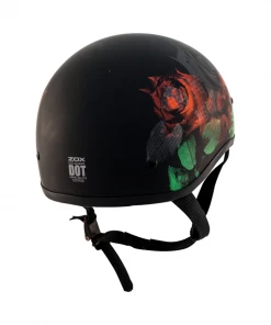 Riding Gear ZOX ST-225A ‘Retro Old School' Roses Matte Grey Motorcycle Half Helmet