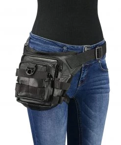 Milwaukee Leather MP8840 Black Leather Conceal And Carry Tactical Thigh Bag With Waist Belt