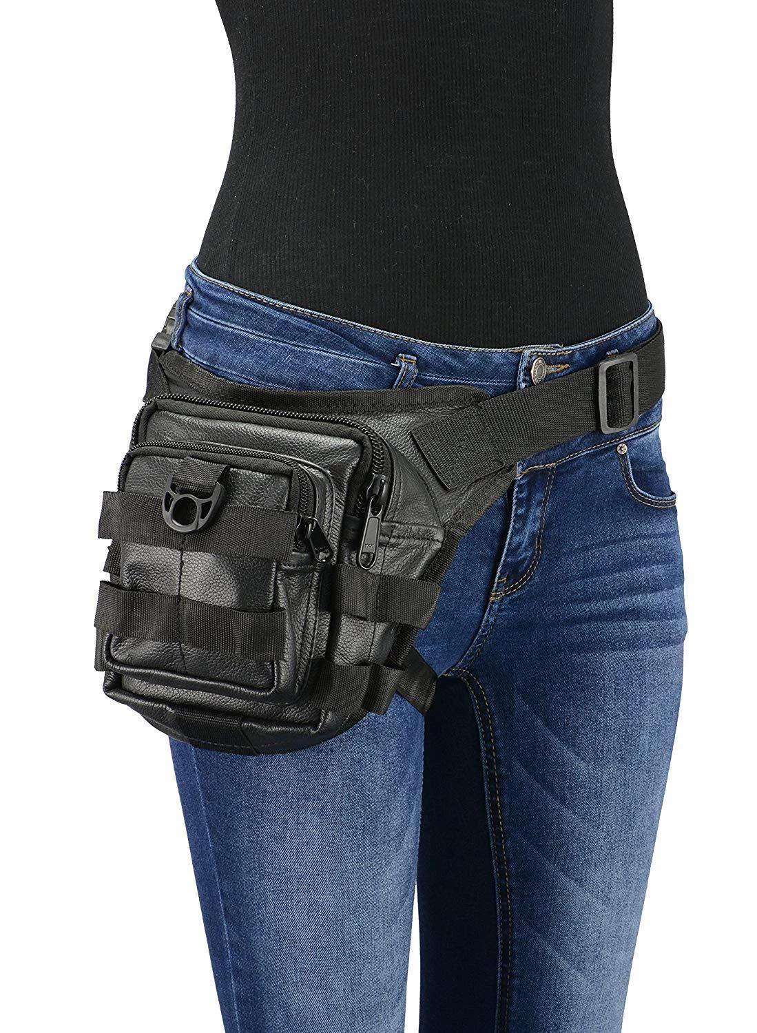 Milwaukee Leather MP8840 Black Leather Conceal And Carry Tactical Thigh Bag With Waist Belt