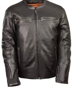 Leather Motorcycle Jackets Milwaukee Leather MLM1590 Men's Throwback Black Leather Scooter Jacket With Side Stretch
