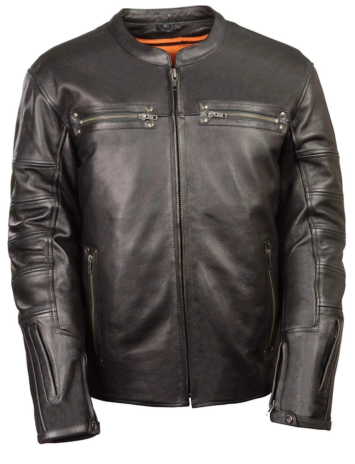 Leather Motorcycle Jackets Milwaukee Leather MLM1590 Men's Throwback Black Leather Scooter Jacket With Side Stretch