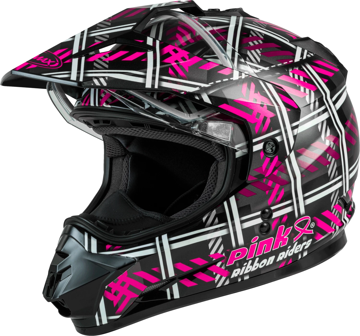 Gmax 72-7149 GM-11S Dual-Sport Pink Ribbon Riders Snow Helmet Blk/Pink Riding Gear