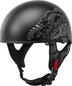 Gmax 72-5447 HH-65 'Rose' Half Helmet Naked Matte Black/Silver