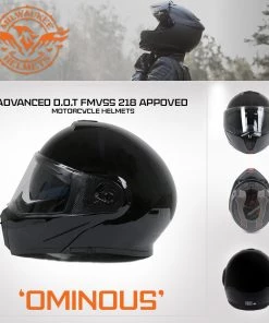 Milwaukee Helmets MPH9813DOT Gloss Black'Menace' Advanced Motorcycle Modular Helmet With Drop Down Visor Riding Gear
