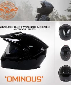 Milwaukee Helmets MPH9821DOT Gloss Black'Ominous' Dual Sport Advanced Motorcycle Modular Helmet