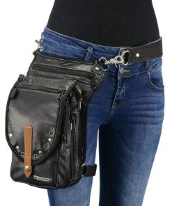 Milwaukee Leather MP8899 Black Conceal And Carry Leather Thigh Bag With Waist Belt Riding Gear