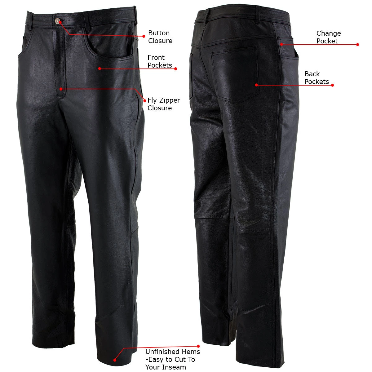 Motorcycle Pants & Chaps Xelement B7400 Men's 'Classic' Black Fitted Leather Pants