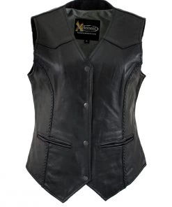 Xelement B206 Women's 'Road Queen' Black Leather Braided Vest