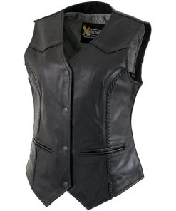 Xelement B206 Women's'Road Queen' Black Leather Braided Vest