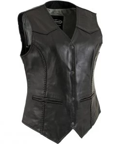 Xelement B206 Women's'Road Queen' Black Leather Braided Vest