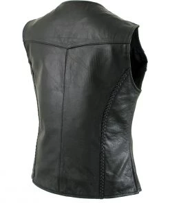 Xelement B206 Women's'Road Queen' Black Leather Braided Vest
