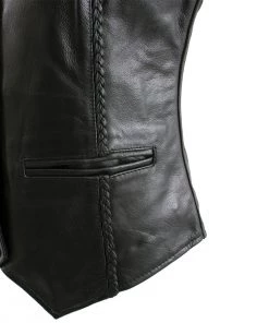 Xelement B206 Women's'Road Queen' Black Leather Braided Vest