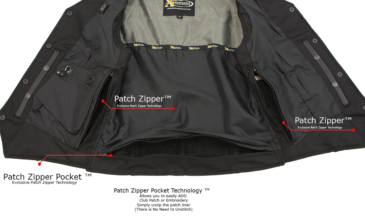 Xelement XS1028 Ladies 'Dita' Black Leather Vest With Riveted M/C Lapel Collar