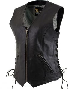 Xelement B277 Women's'Mistress' Black Leather Side Lace Motorcycle Vest