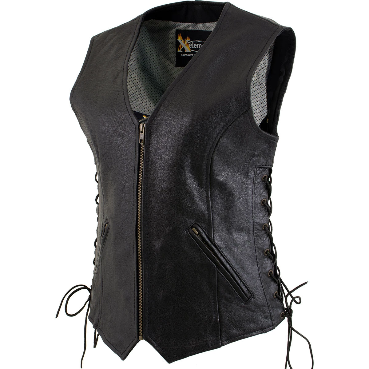 Xelement B277 Women's 'Mistress' Black Leather Side Lace Motorcycle Vest
