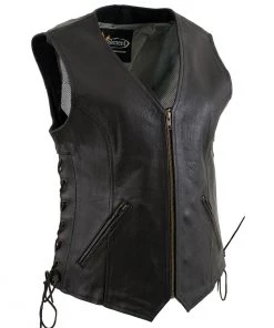 Xelement B277 Women's'Mistress' Black Leather Side Lace Motorcycle Vest