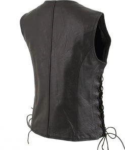 Xelement B277 Women's'Mistress' Black Leather Side Lace Motorcycle Vest