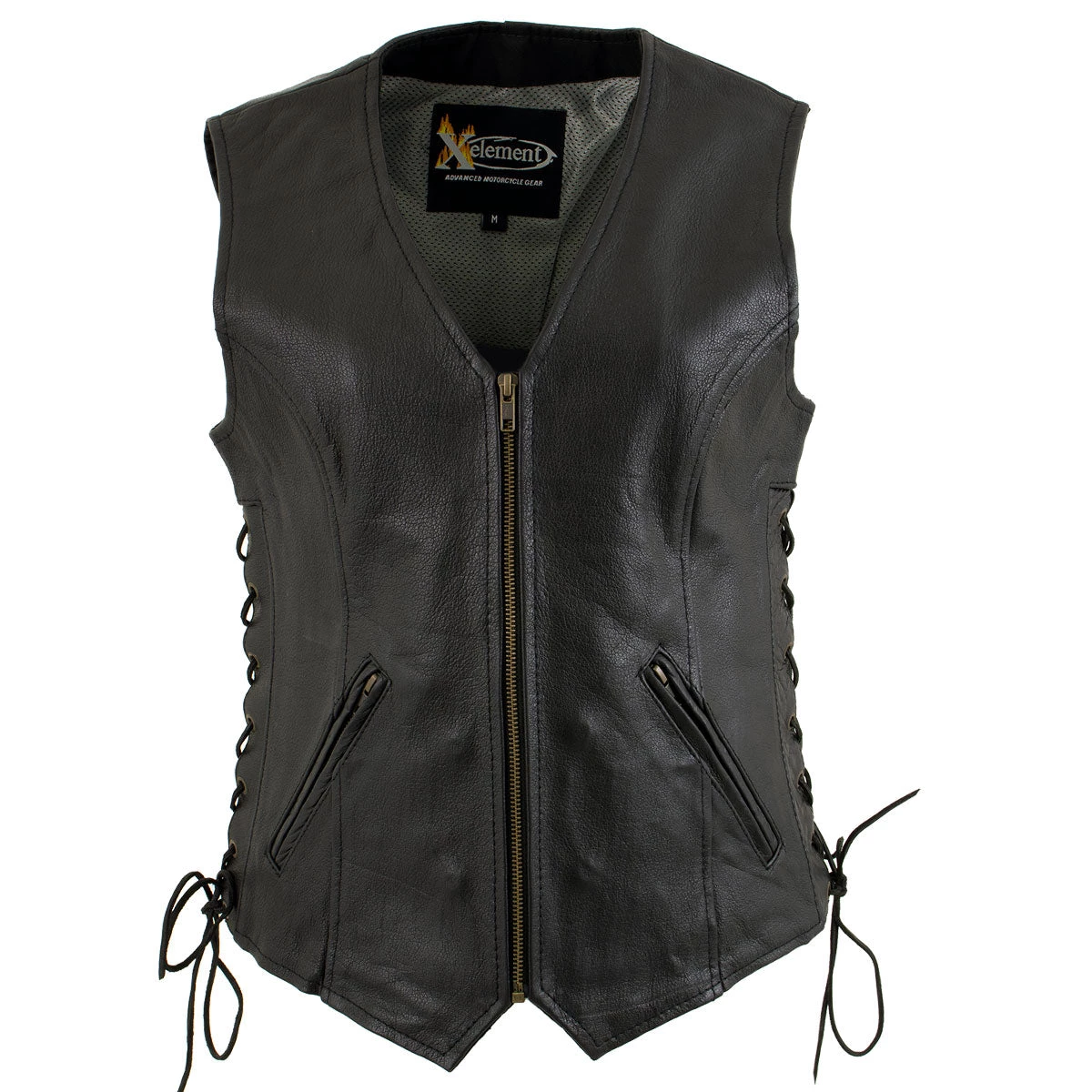 Xelement B277 Women's 'Mistress' Black Leather Side Lace Motorcycle Vest