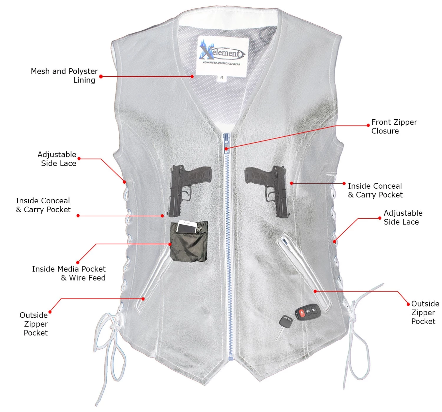 Xelement B277 Women's 'Mistress' Black Leather Side Lace Motorcycle Vest