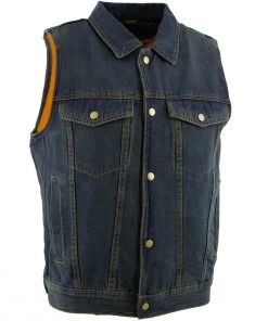 Motorcycle Vests Xelement B284 Men's 'Dirty' Blue Denim Motorcycle Vest