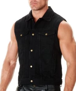 Xelement B285 Men's'Dirty' Black Denim Motorcycle Vest Motorcycle Vests