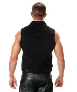 Xelement B285 Men's'Dirty' Black Denim Motorcycle Vest Motorcycle Vests