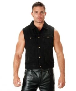 Xelement B285 Men's'Dirty' Black Denim Motorcycle Vest Motorcycle Vests