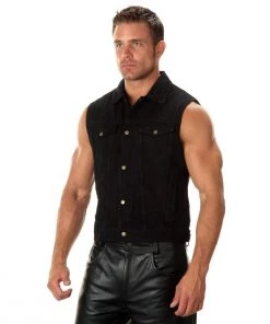 Xelement B285 Men's'Dirty' Black Denim Motorcycle Vest Motorcycle Vests