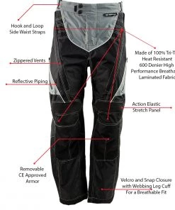 Xelement B4402 Men's Advanced Black And Grey Advanced X-Armored Tri-Tex Fabric Motorcycle Pants