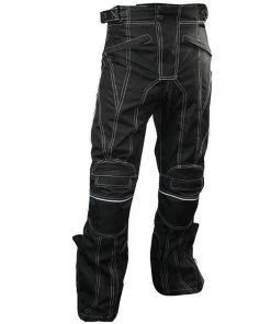 Xelement B4406 Men's Black Advanced X-Armored Tri-Tex White Stitched Fabric Motorcycle Pants Motorcycle Pants & Chaps