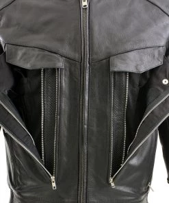 Leather Motorcycle Jackets Xelement B4495 Men's'Bandit' Black Buffalo Leather Cruiser Motorcycle Jacket With X-Armor Protection