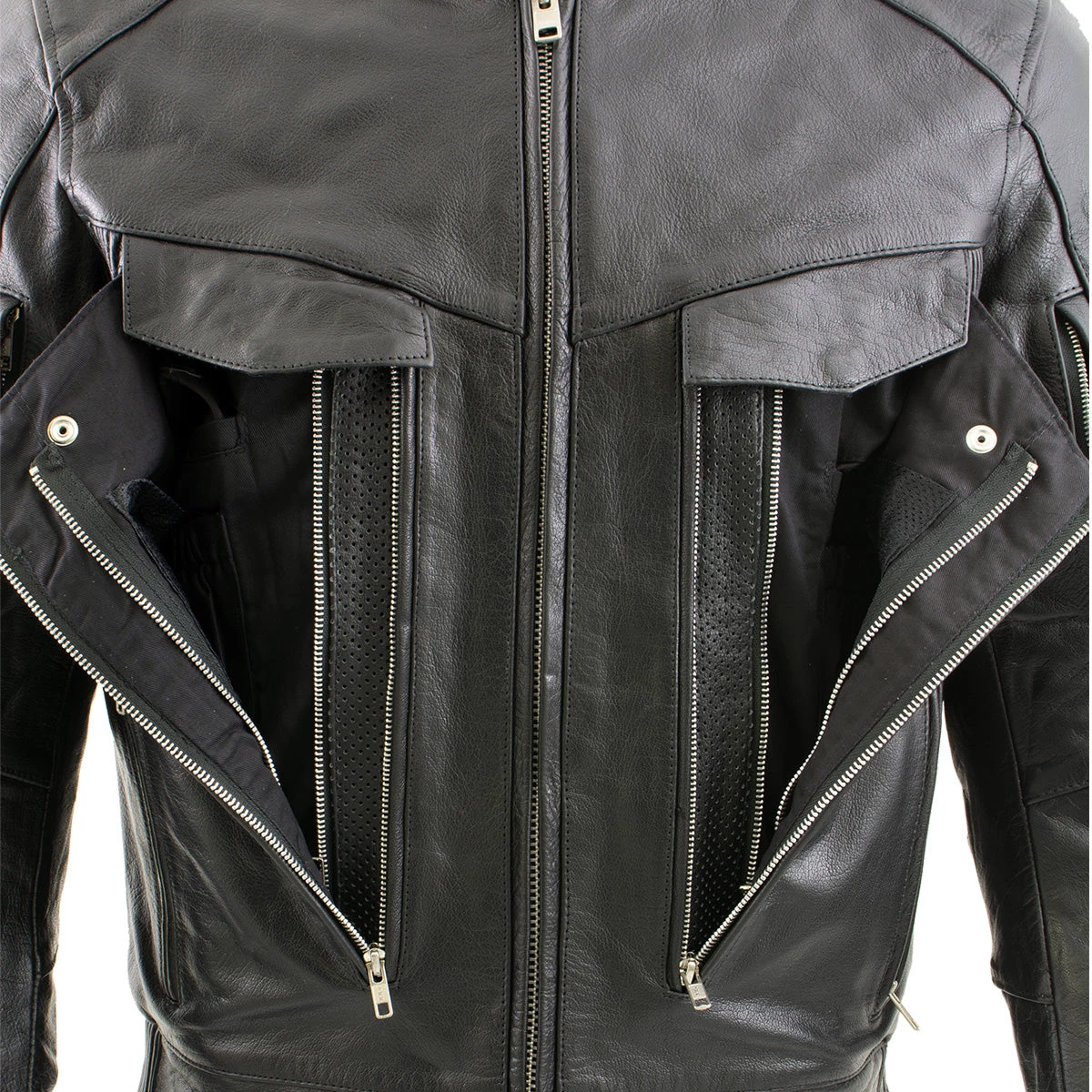 Leather Motorcycle Jackets Xelement B4495 Men's 'Bandit' Black Buffalo Leather Cruiser Motorcycle Jacket With X-Armor Protection