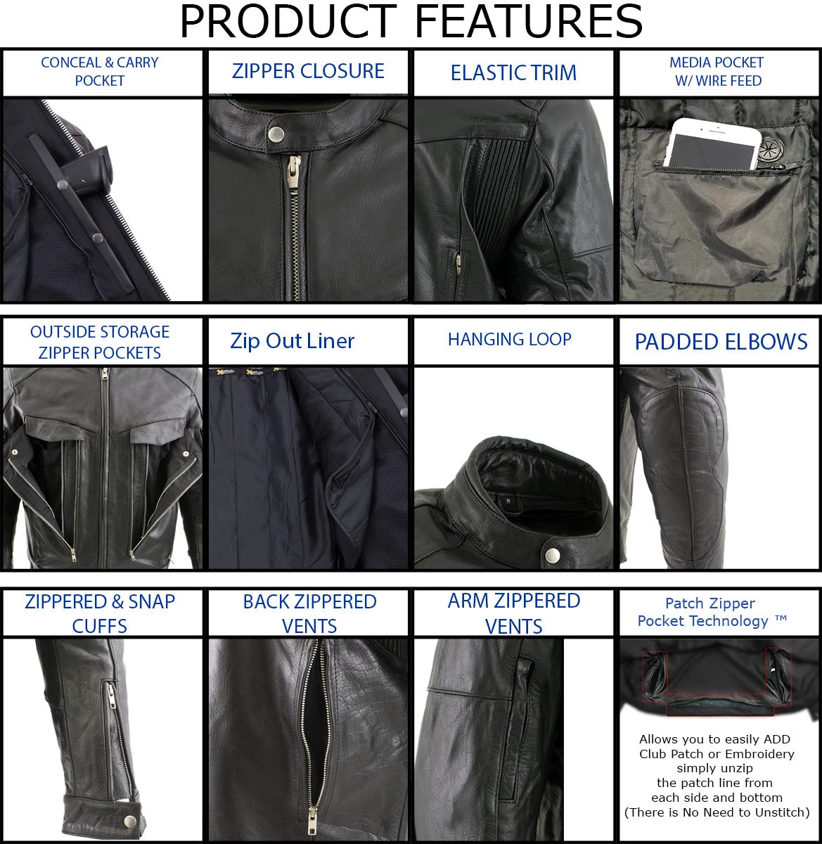 Leather Motorcycle Jackets Xelement B4495 Men's 'Bandit' Black Buffalo Leather Cruiser Motorcycle Jacket With X-Armor Protection