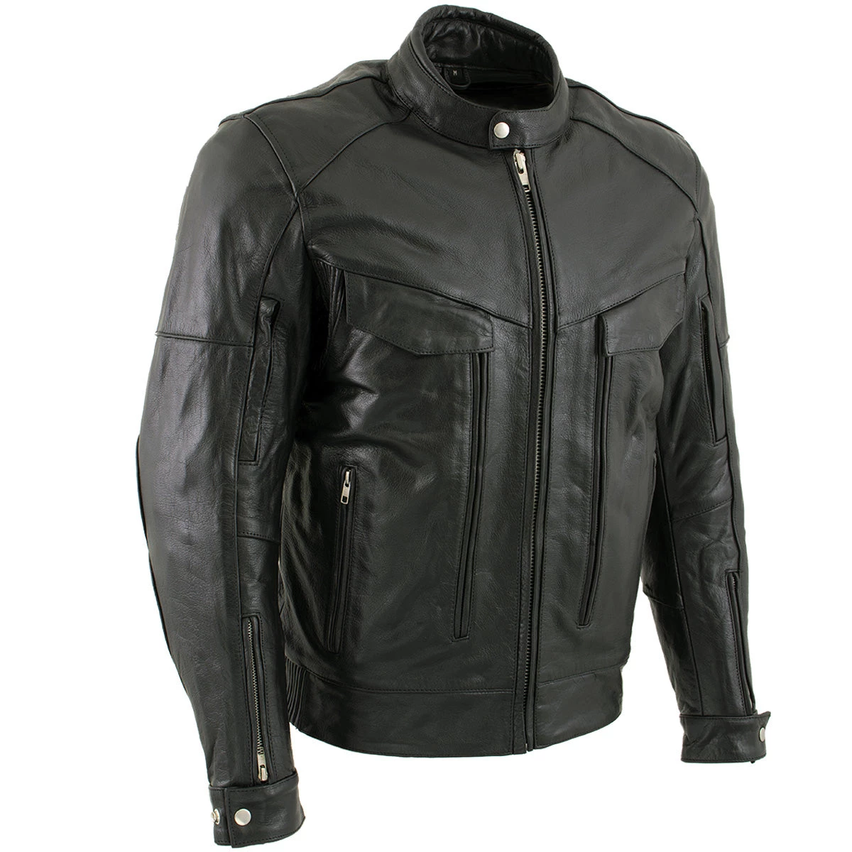 Leather Motorcycle Jackets Xelement B4495 Men's 'Bandit' Black Buffalo Leather Cruiser Motorcycle Jacket With X-Armor Protection