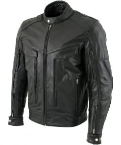 Leather Motorcycle Jackets Xelement B4495 Men's 'Bandit' Black Buffalo Leather Cruiser Motorcycle Jacket With X-Armor Protection