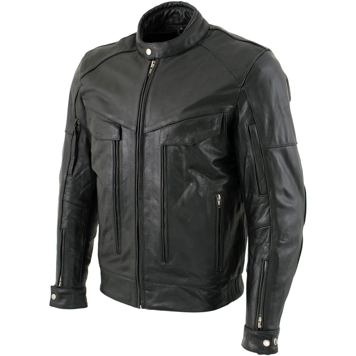 Leather Motorcycle Jackets Xelement B4495 Men's 'Bandit' Black Buffalo Leather Cruiser Motorcycle Jacket With X-Armor Protection