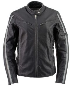 Leather Motorcycle Jackets Xelement B7065 Women’s ‘Silver Fox’ Black With Silver Multi Vented Leather Motorcycle Jacket