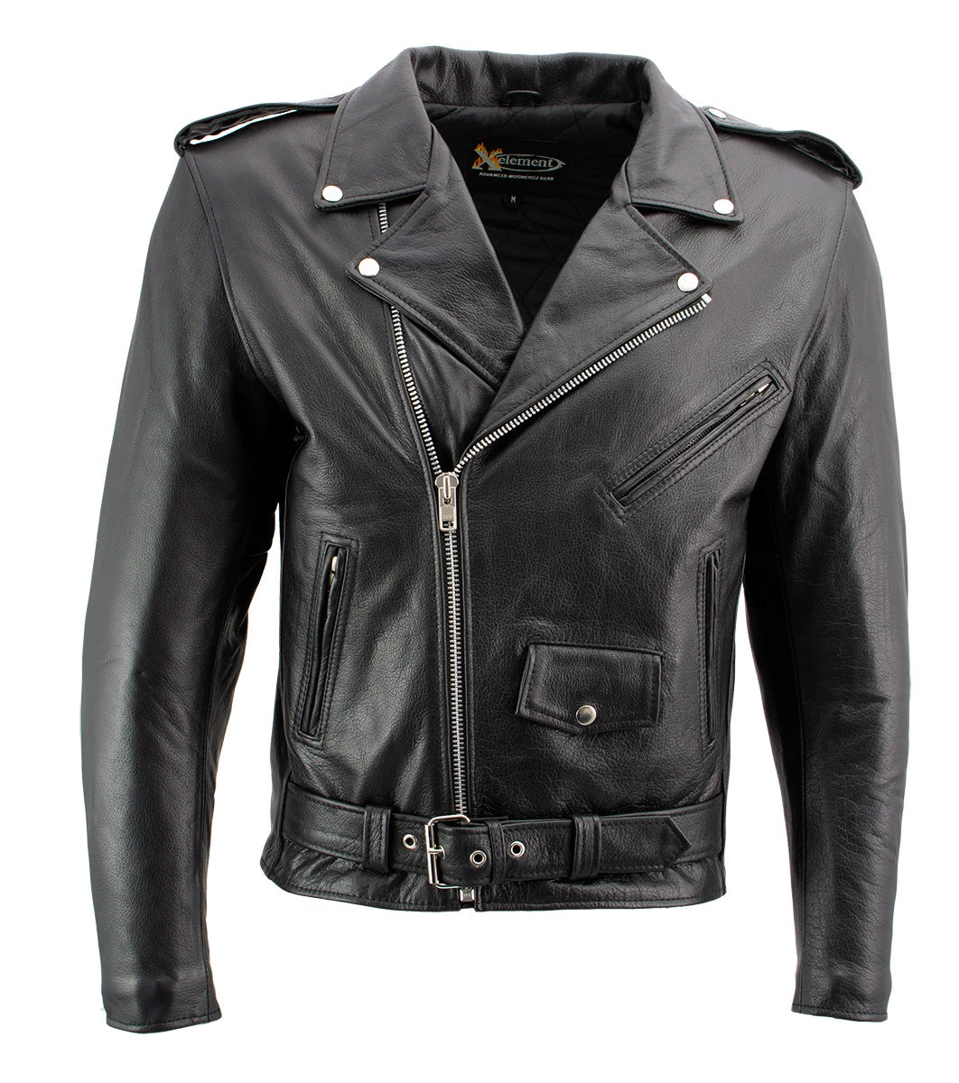 Xelement B7100 Men's 'Classic' Black TOP GRADE Leather Motorcycle Biker Jacket Leather Motorcycle Jackets