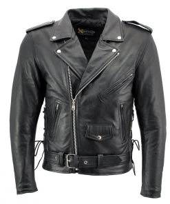 Xelement B7103 Men's'Ruffian' Classic Black Motorcycle Side Lace Leather Jacket With X-Armor Protection Leather Motorcycle Jackets